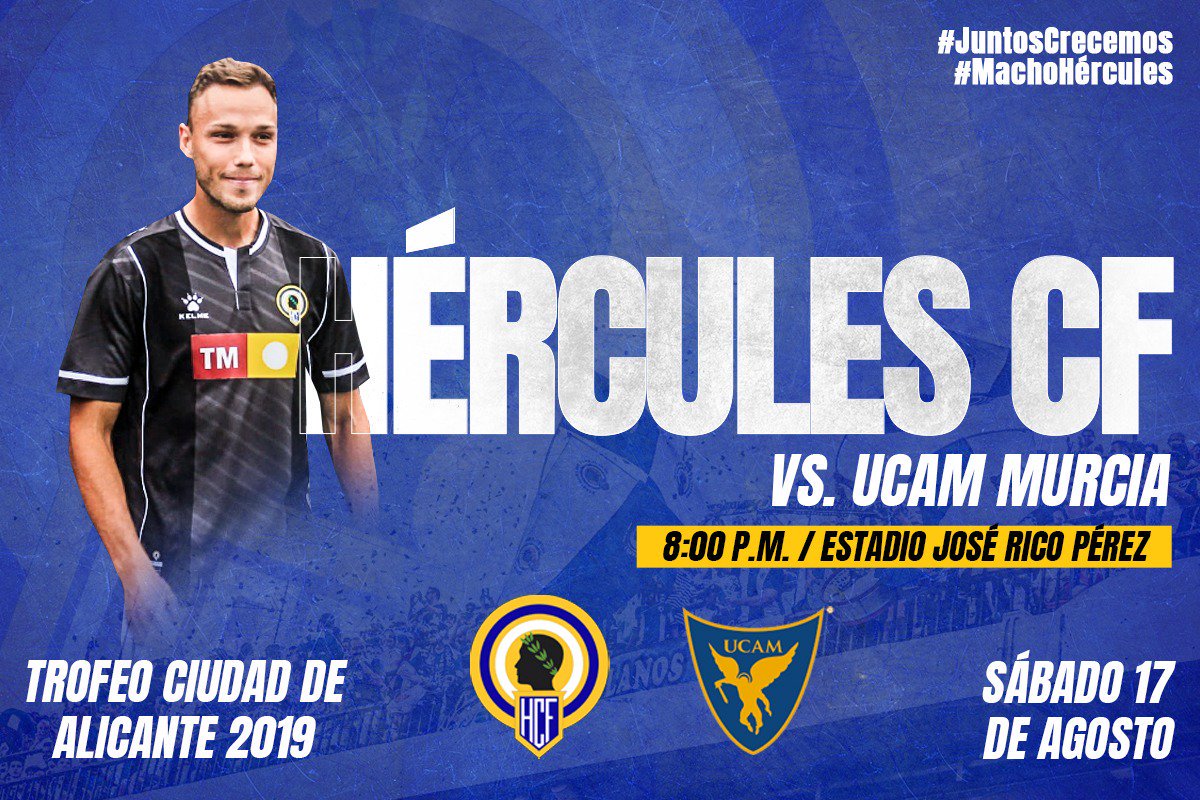cfhercules's tweet photo. #TrofeoCiudadDeAlicante

Mañana volvemos al Rico Pérez!!.

🏆 Trofeo Ciudad de Alicante 
🆚 @UCAMMurciaCF
⏰ 20,00 horas

Y como cada año la @APDAlicante hará entrega del Trofeo al jugador mejor jugador!!

Conoce a tus nuevos jugadores en el último partido de pretemporada! https://t.co/d9N25zft52