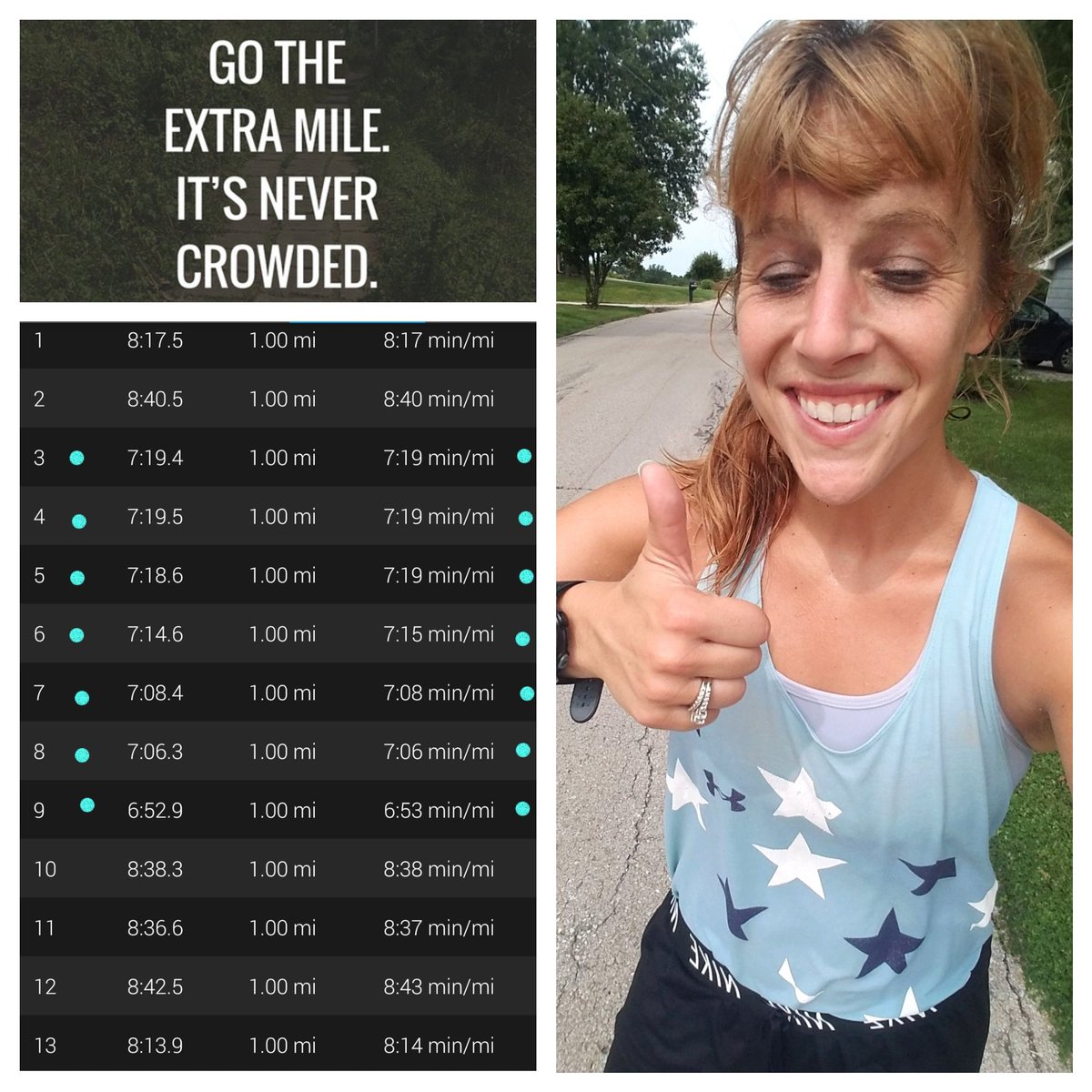 JennyDickson222's tweet photo. 14mi Marathon Pace run (WAY faster, hillier, a bit longer than last MP runs) #progress
2up, 7 at MP (goal 7:30), 5 down. I felt really strong, even on hills. #sohappy
...Typical selfie (I do this at least once a wk ๐คทโโ๏ธ )
#gotheextramile #naflagvisor #fridaylongrun https://t.co/bKS1aeK92m