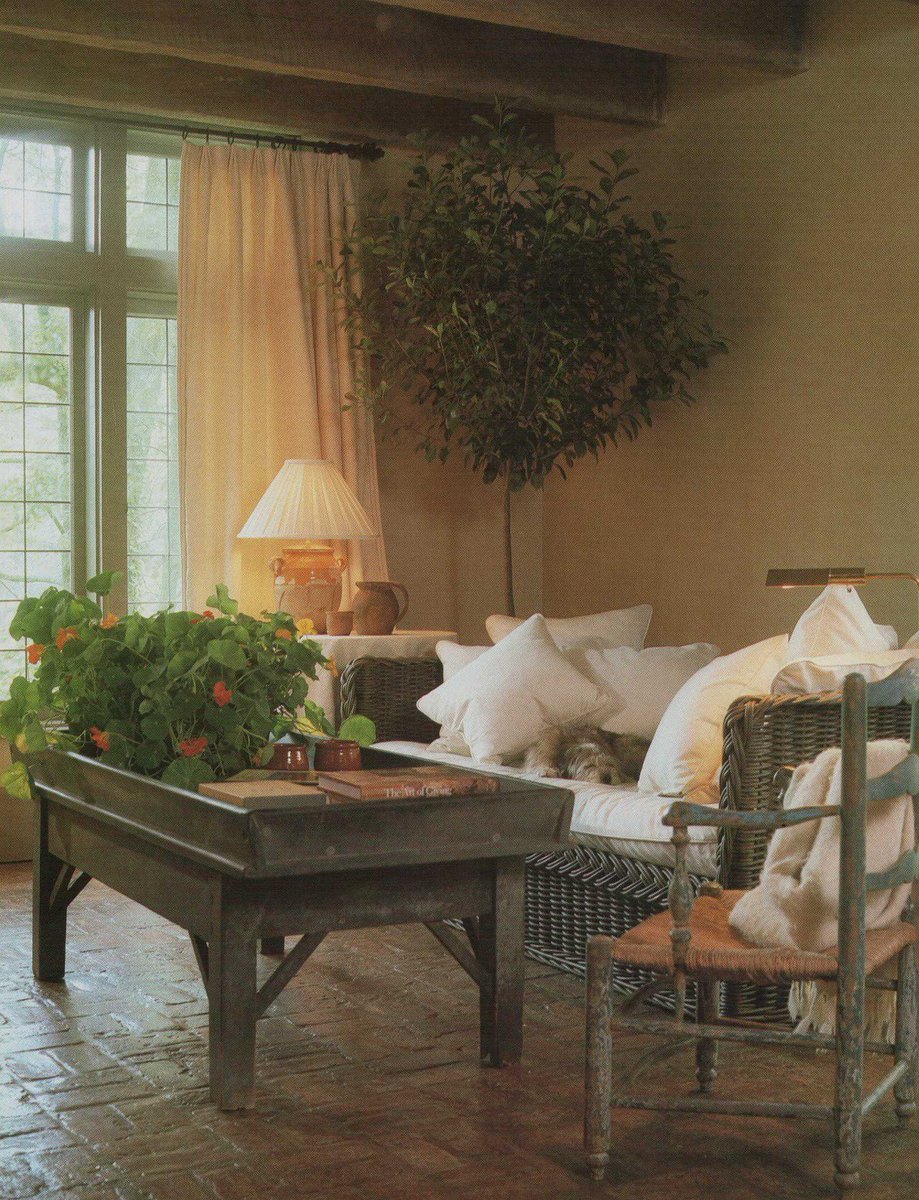 thefarmhousedec's tweet photo. The Farmhouse Decor
#vintageinterior #livingroom #distressed #wicker #houseplants #beamedceiling #stucco #dog #style #home #architecture https://t.co/dTQjhzww2T