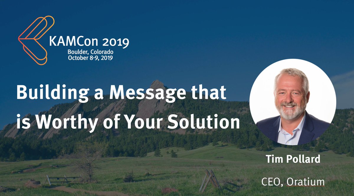 Oratium's tweet photo. We’d love for you to join Tim at KAMCon 2019 for his talk, "Building a Message that is Worthy of Your Solution”

Sign up at https://t.co/dUz2OfuL4t and remember to use code “SpeakerTP” for 20% off your registration.

Hope to see you in Boulder in October! https://t.co/n6SYGOWbxa