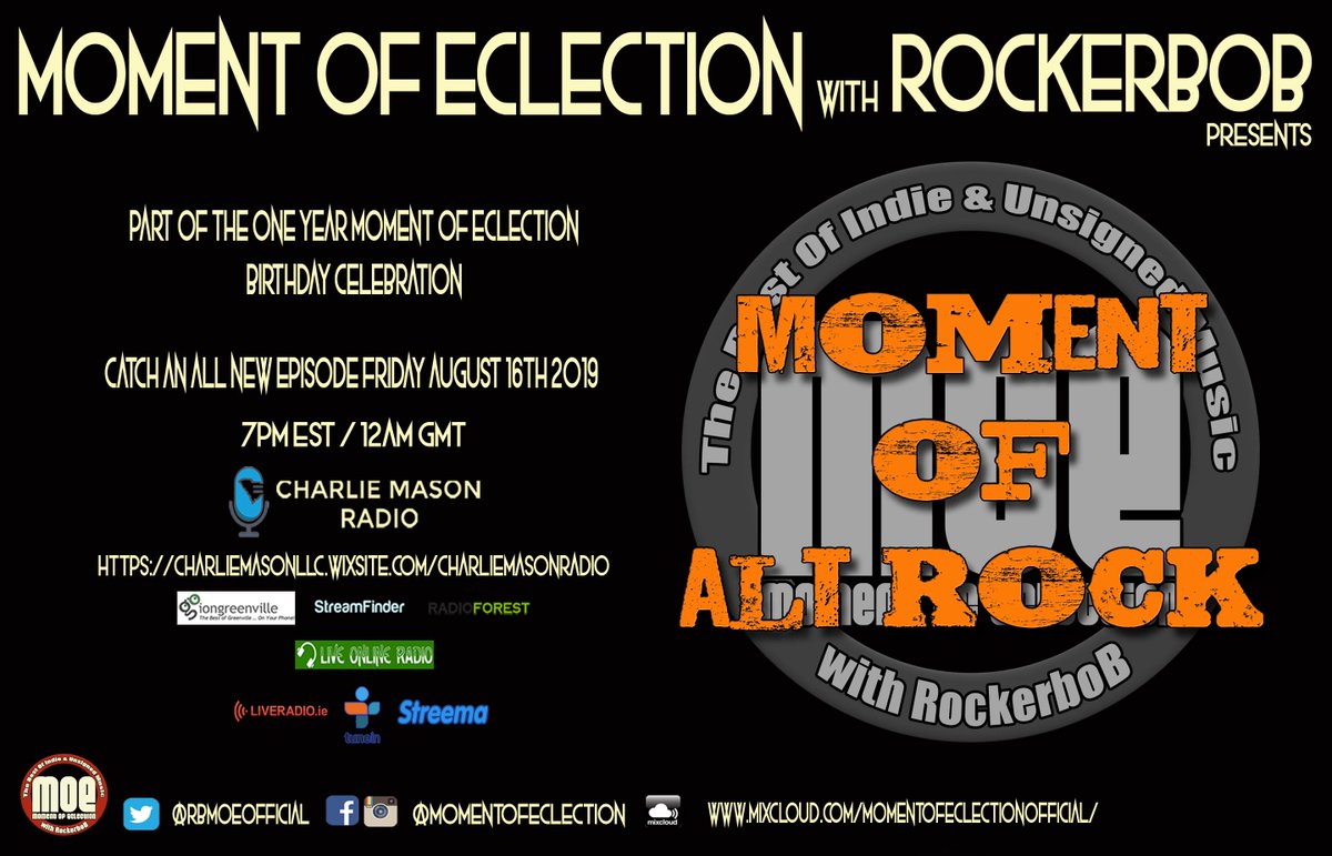RBMOEofficial's tweet photo. The second broadcast of the alt-rock show airs in 1 hour on https://t.co/6wf9Sfqv0N with tunes by  @frontbangs @mosley_bar @Primalrockband @with_Bravado @2ndhandarmsdeal @blackoxygen1 @greekfire @LotusInStereo @sabsbanduk @earnhardtband @blackbearkiss @YardOfBlondes &amp; more! https://t.co/GSzq11bksx