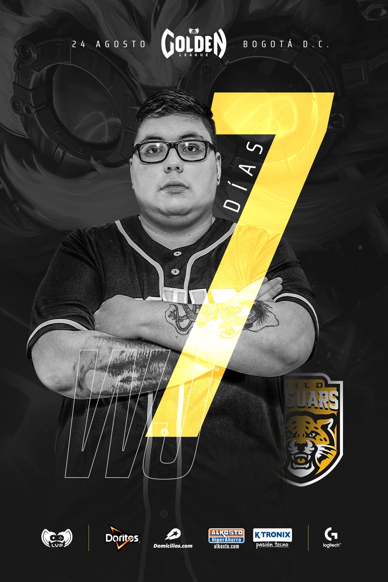 ¡Quedan 7⃣ para que compren sus entradas a la Gran Final #GoldenXLVP Clausura! 🏆 

Un día lleno de #LeagueOfLegends que no querrán perderse el sábado 24 de agosto en Bogotá con la final entre <a href="/MADLionsEC_CO/">MAD Lions E.C. Colombia</a> 🆚 <a href="/WildJaguars/">Wild Jaguars</a>.

🎟 Entradas aquí: <a href="/TooGEEK/">TwoRarFiles</a> y <a href="/Parallel4gamers/">Parallel</a>