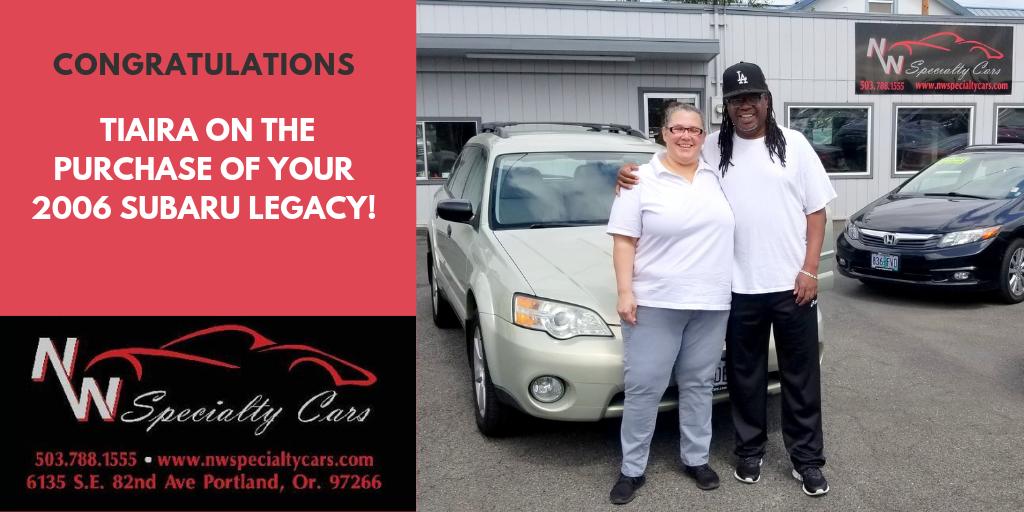 NwSpecialtyCars's tweet photo. Congratulations Tiaira on the purchase of your 2006 Subaru Legacy! #New #Car #Subaru #Legacy #SubaruLegacy #SubaruStyle #SubaruSquad #Subie #LoveMySubaru #Luxury #NewUsedCar #PreOwned #Quality #Cars #NWSpecialtyCars #CarLove #PNW #PDX #Happy #CarOwner https://t.co/waDJsrHFLN