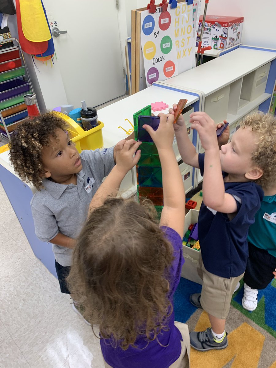 Ang_Falcon's tweet photo. New #PreK friends getting to know each other while building a tall tower using magnet tiles. Then we compared who was taller them or the tower!🧲📏💙  #AdventuresInA6B #LearnThroughPlay #Measuring #Building #GSLearning https://t.co/4cUWZtWGax