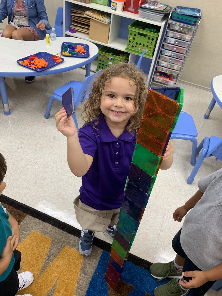 Ang_Falcon's tweet photo. New #PreK friends getting to know each other while building a tall tower using magnet tiles. Then we compared who was taller them or the tower!🧲📏💙  #AdventuresInA6B #LearnThroughPlay #Measuring #Building #GSLearning https://t.co/4cUWZtWGax