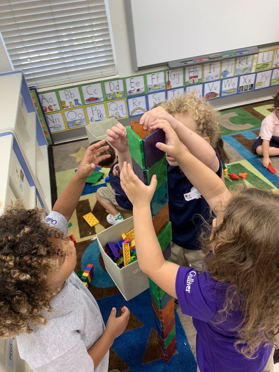 Ang_Falcon's tweet photo. New #PreK friends getting to know each other while building a tall tower using magnet tiles. Then we compared who was taller them or the tower!🧲📏💙  #AdventuresInA6B #LearnThroughPlay #Measuring #Building #GSLearning https://t.co/4cUWZtWGax