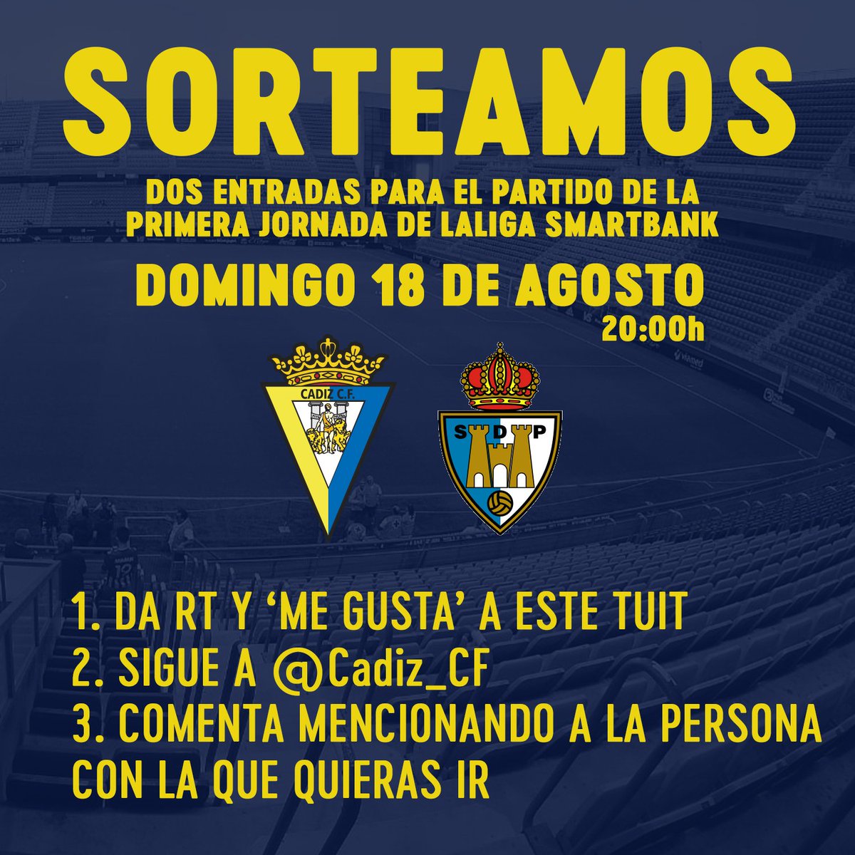 Cadiz_CF's tweet photo. ⚠️ SORTEO PARA NUESTRA GENTE DE TWITTER ⚠️

¿Quieres ir GRATIS al partidazo del domingo ante la @SDP_1922? 

¡Sigue las instrucciones! 😏💛💙 https://t.co/TGxyeQZzOQ