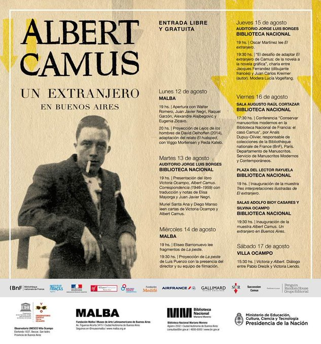 BNMMArgentina's tweet photo. #SemanaCamus | Hoy se inaugura "Albert Camus. Un extranjero en Buenos Aires", la muestra que recuerda el único viaje que el autor francés hizo a nuestra ciudad y que exhibe por primera vez en Argentina el manuscrito de su célebre novela "La peste".
+ info: https://t.co/B7TjY2InNU https://t.co/rXhx2dM6xh
