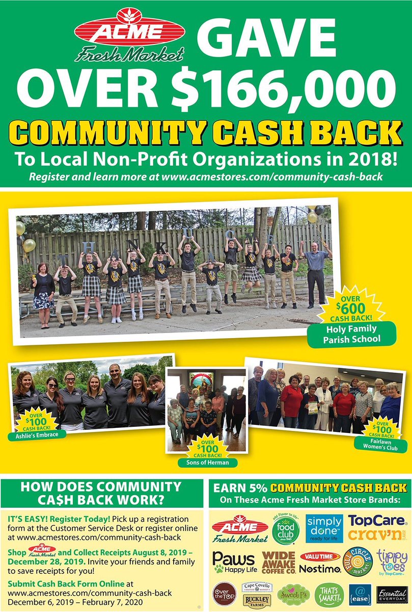 pta_tms's tweet photo. The Acme Community Cashback Program has begun!!! Please save any receipts with Cashback amounts &amp; turn them into the TMS office for PTA. We will earn 5% of the Community Cashback amount on each receipt!!! See below for info &amp; store products that qualify for the program! https://t.co/TBNuViuVE7
