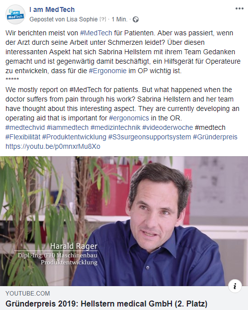 BVMed's tweet photo. Unser #MedTech-Video der Woche drüben auf Facebook:
Was passiert, wenn der #Arzt durch seine Arbeit unter Schmerzen leidet und zum #Patienten wird? Hier ein Video zu einem Hilfsgerät für #Operateure:
https://t.co/02oxrpiq6y
#IamMedTech #MedTechVid https://t.co/Y5KXsRygL7