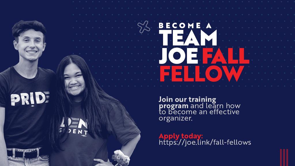 JoeForIA's tweet photo. 🚨Big news!🚨 We looking for #TeamJoeFellows. Apply to join our organizing training program, beginning in early September, and learn how to organize for the #IACaucus. Apply today >> https://t.co/83TgLIt4ZO https://t.co/Nf9fEk5P8S