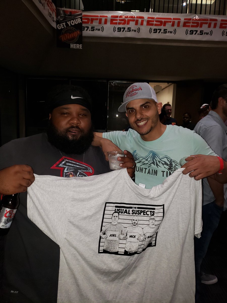 SuperFalconsFan's tweet photo. Had a great time last night at the @espn975 listener party #TheUsualSuspects @PackManJoel @TheProducerNick @BarryIsFunny https://t.co/EB9y79DxTf