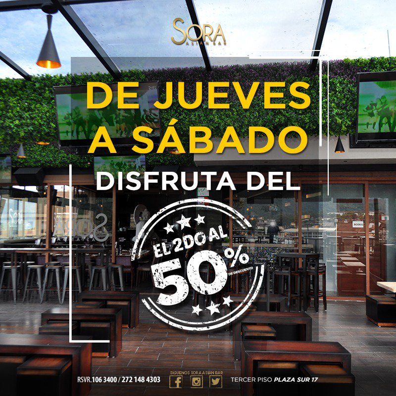 Sora_AsianBar's tweet photo. De jueves a sábado disfruta de nuestras promociones y la terraza de #Sora https://t.co/DdOH5GEkhZ