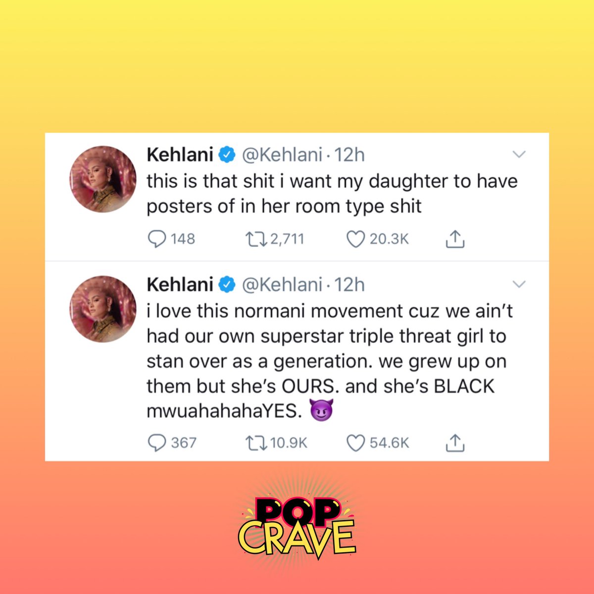 . @Kehlani praises  @Normani after the release of  #Motivation and its music video: “i love this normani movement cuz we ain’t had our own superstar triple threat girl to stan over as a generation.”