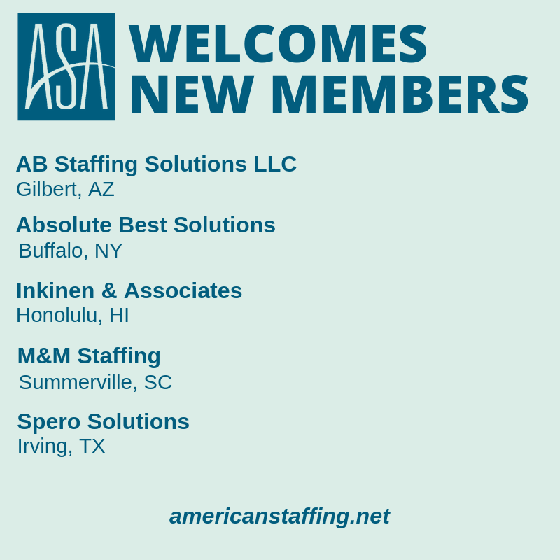 StaffingTweets's tweet photo. Welcome! Please let us know if you have questions about how to best take advantage of your new ASA membership @ABStaffing Absolute Best Solutions @inkinenhawaii M&M Staffing @SperoSolutions https://t.co/idLH97hpVh #MyASA #Staffing https://t.co/htEQdf0hqf