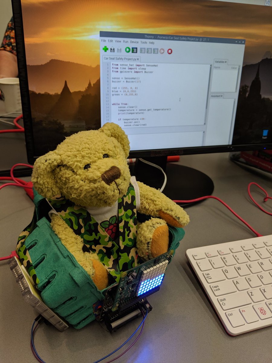 Using #code and the #RaspberryPi to make the world a safer place. Hot car seat alarm with sensors, lights, buzzer, emails and texts for the parents! All made possible because of #picademy #makered <a href="/Raspberry_Pi/">Raspberry Pi</a> <a href="/LSI_on_Learning/">LSI on Learning</a>