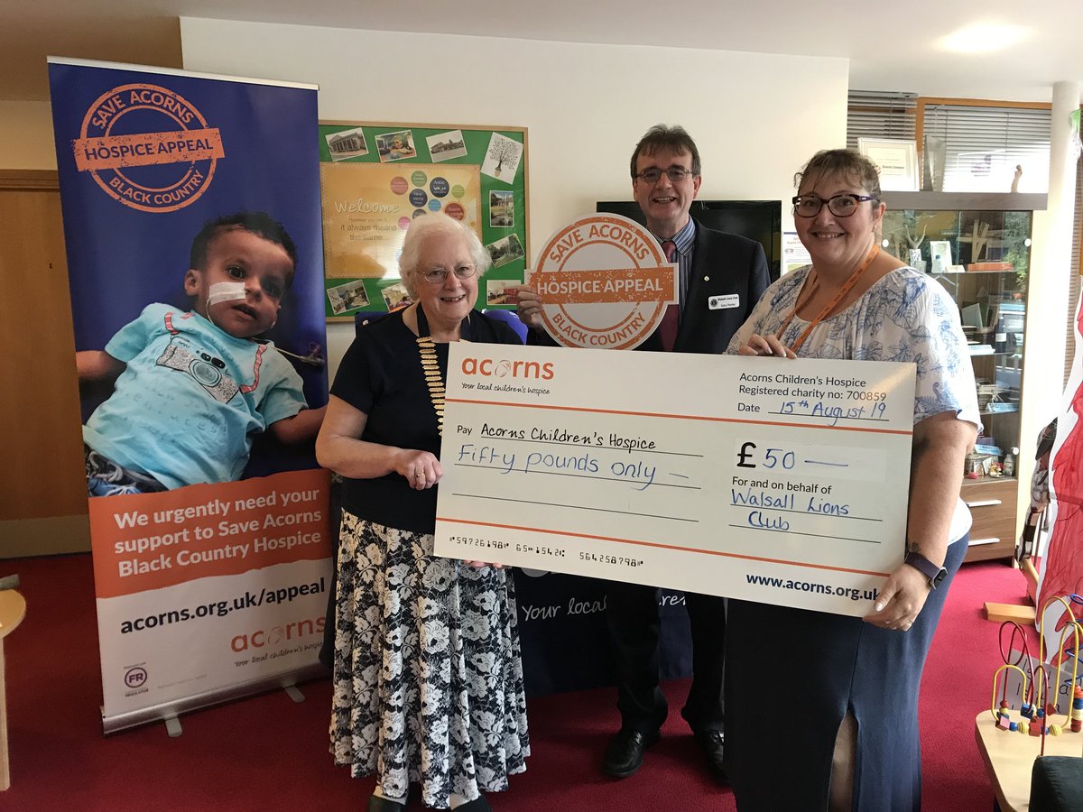 Yesterday Walsall Lions Club were thrilled to visit <a href="/AcornsHospice/">Acorns Children's Hospice</a> in Walsall and present them with a cheque for £50  towards the appeal to Save Acorns in the Black Country. This donation was raised from our recent Bingo night. #saveourhospice