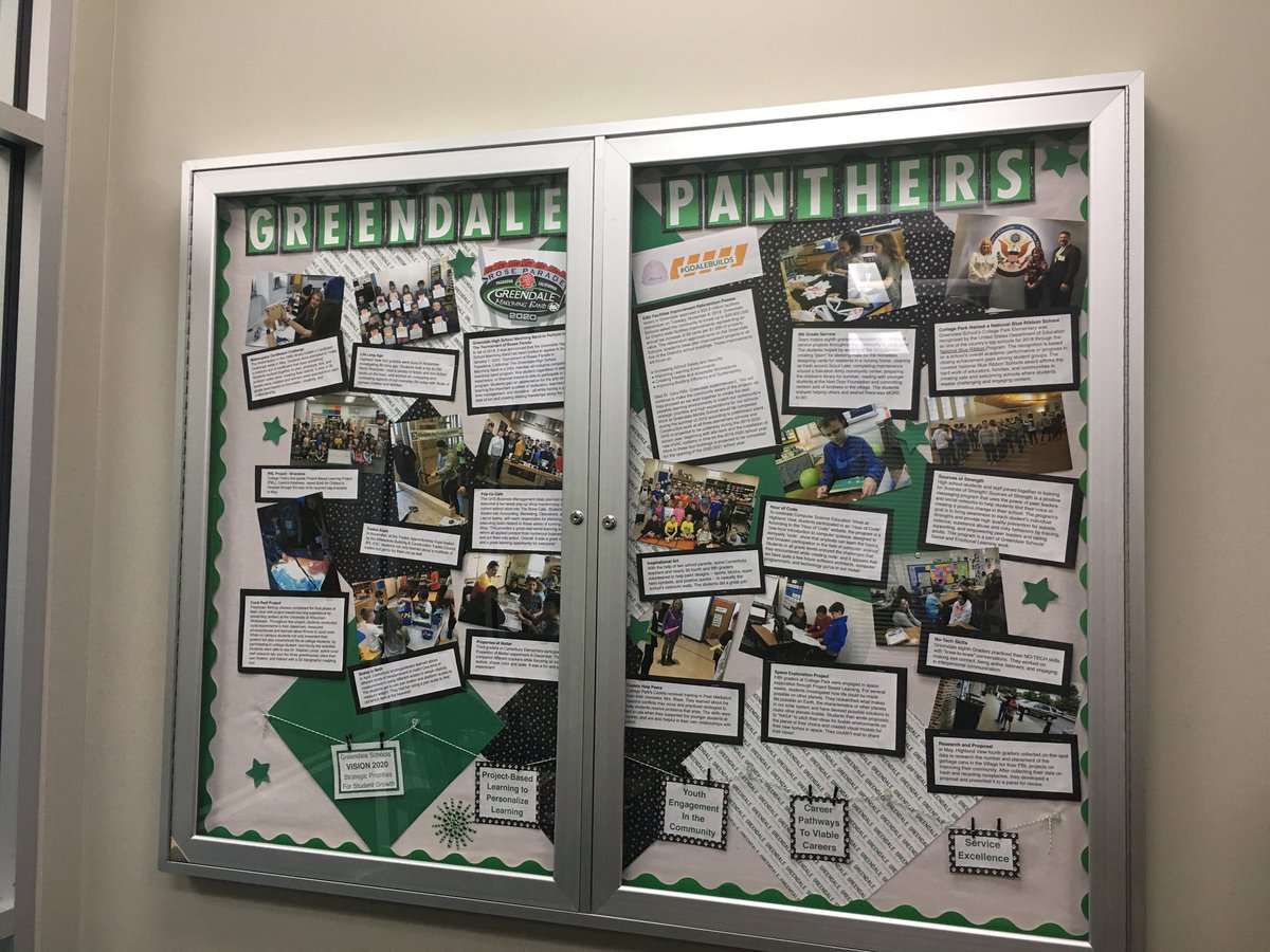 GreendaleLearns's tweet photo. Stop by the District office and take a peek at our new Highlights board! Can’t wait to begin work on the 19-20 highlights on Monday, #GDaleFirstDay #WeAreInspiringMinds #PantherPride https://t.co/k0JAxMUp8l