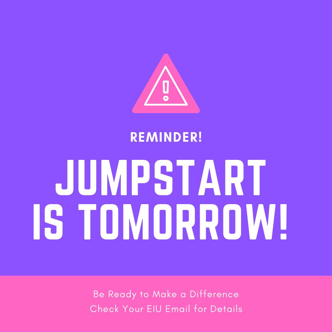 EIUvolunteers's tweet photo. Just want to throw out this reminder that Jump Start is tomorrow! You will be representing Eastern Illinois so be ready to make a difference! https://t.co/QMFxCi8I9d