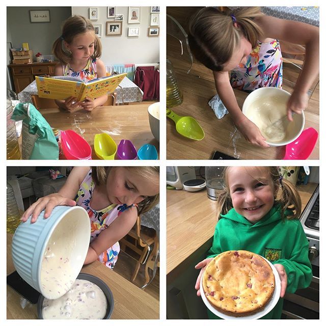 ☔️☔️ Decided to bake today - Baked cheesecake (raspberry) from the <a href="/cookwithtots/">Tickle Fingers</a> Tickle Fingers Kids Cookbook #funlittlefoodies #cookingwithkids #ticklefingerskidscookbook ift.tt/2H8K5f2