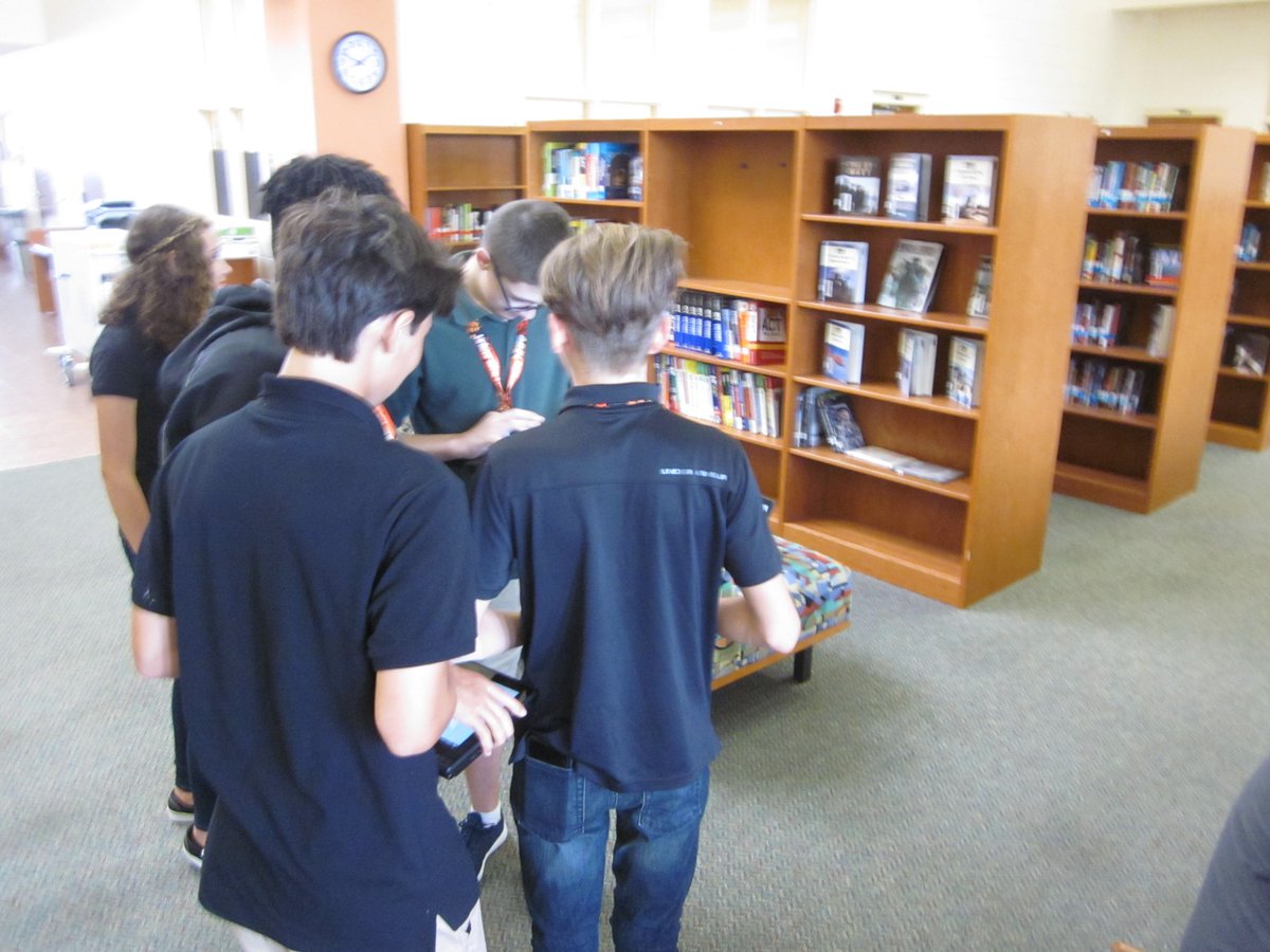Our 9th graders are trying to crack the code in the media center.
