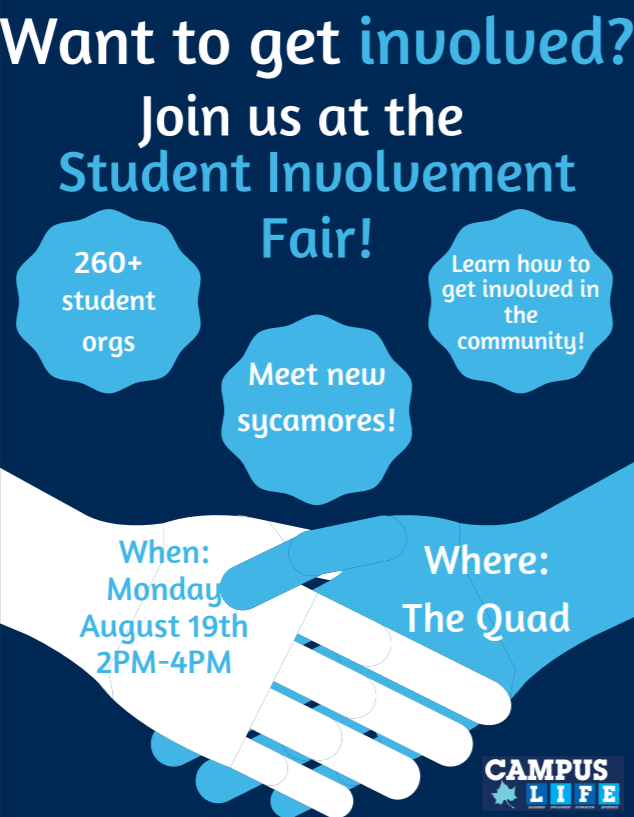 Hey, Sycamores! Come see us at the Involvement Fair this Monday to see what the Honors Council has to offer!