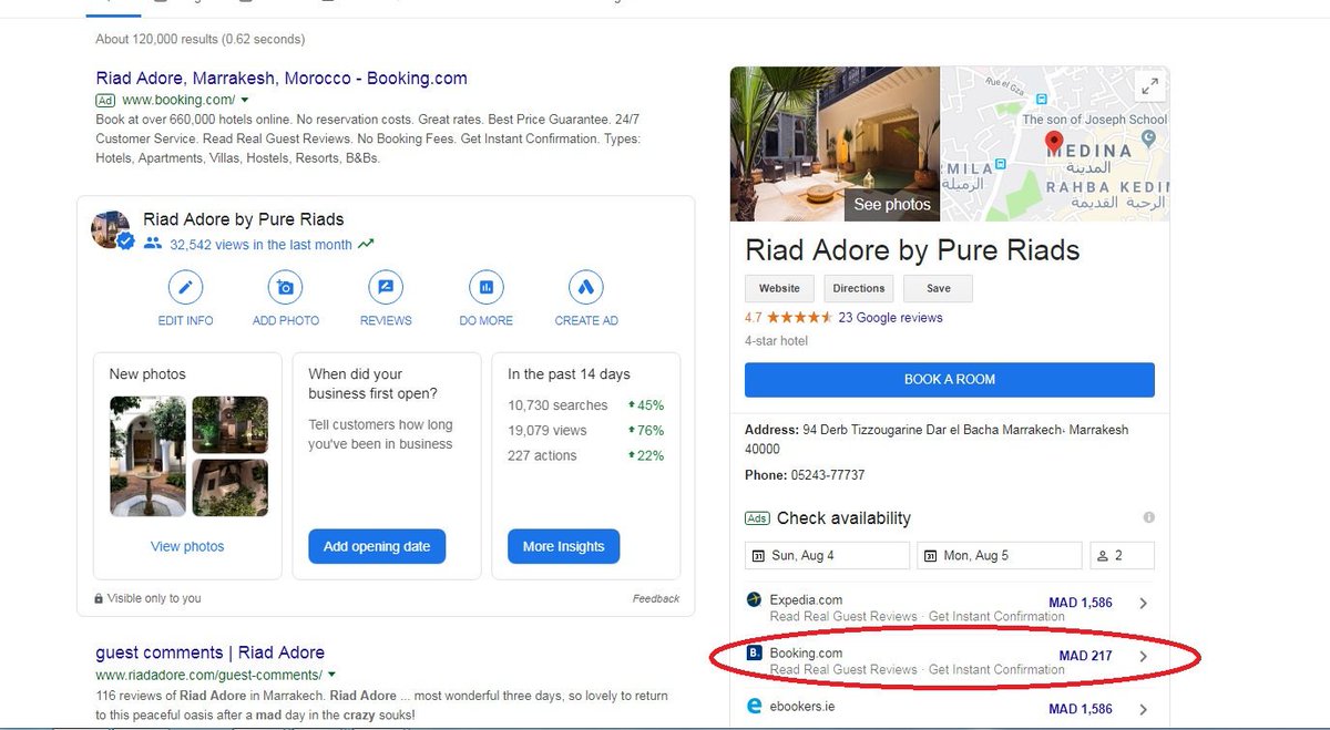 PureRiads's tweet photo. @googledevs @googlechrome @Google 3 messages sent to Google yet no reply regarding the issue below. Google is showing completely WRONG @bookingcom rates for our hotel. Our extranet is correct. The issue lies with Google. PLS FIX  ASAP. General Manager, Pure Riads https://t.co/pqt7zQ5oDk