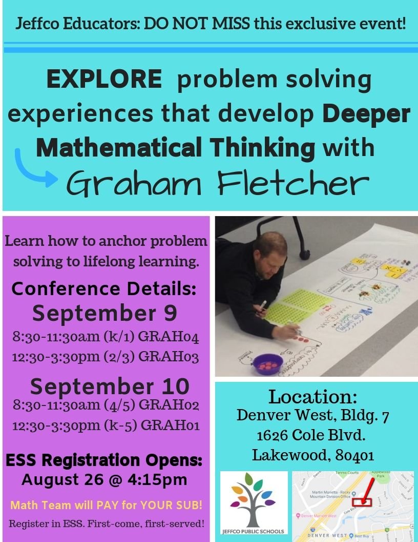 Jeffco_Math's tweet photo. Graham Fletcher is coming to Jeffco! Don't miss this awesome opportunity! #JeffcoGenerations; #JeffcoMathCelebrations; #JeffcoMathInstruction https://t.co/03nkvVqiv9