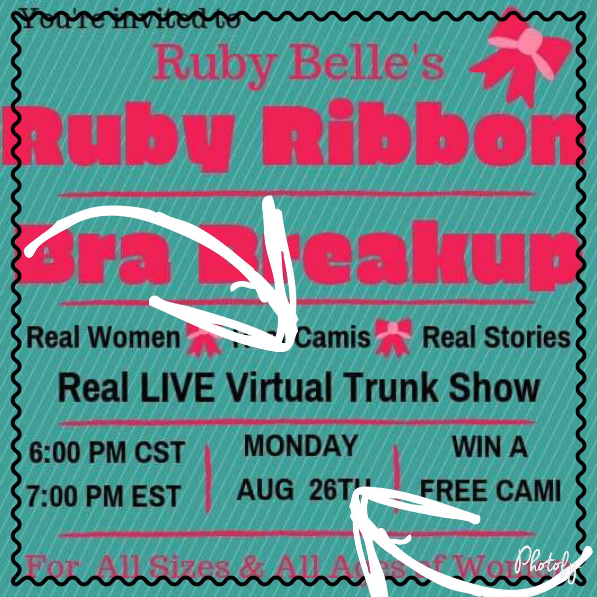 SterlingRubyAmy's tweet photo. Have fun and give me a thumbs up if you want to have an hour of fun watching some of my friends model their favorite #rubyribbon piece‼️#brafreedom #nomorewires #confidence over discomfort Win a free cami by joining the virtual trunk show‼️ https://t.co/Ifn3BBYvI9