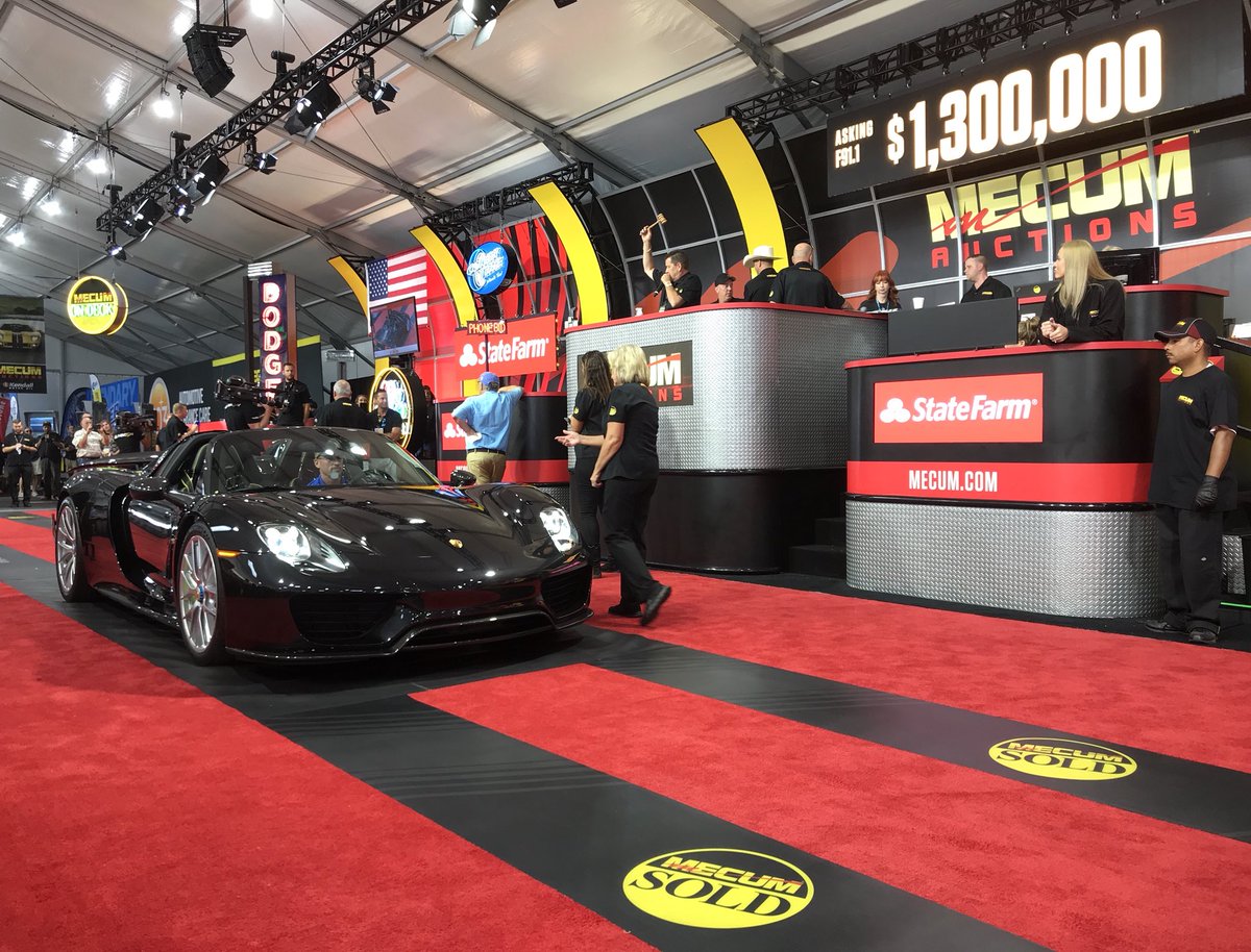 mecum's tweet photo. This 2015 Porsche 918 Spyder has 1,480 original miles &amp; is optioned with the Weissach Package.

It sold for a hammer price of $1.3 million! 

Check out the details: https://t.co/nPxYe8z2d0

#MecumMonterey #Monterey #CarWeek19 #Mecum #MecumAuctions #WhereTheCarsAre https://t.co/p4DM7TZvD7