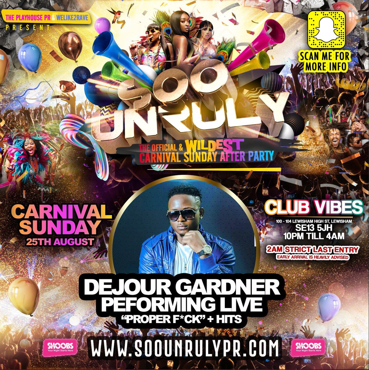 Catch DEJOUR GARDENER Performing LIVE🎤 #SooUnRuLy Carnival AfterParty 🔥

We Want To See All The Tight Pumpum Goodies For This One 😉💅🏾Due To Be Emotional😭

Make Sure You Grab Your Tickets ‼️⤵️
🎪SooUnrulyPR.com