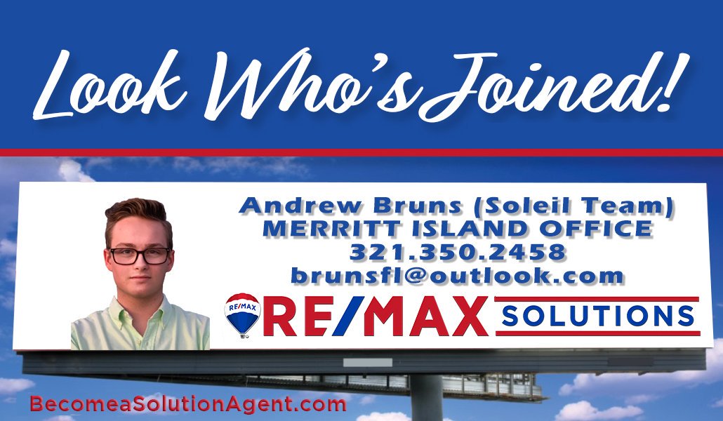 REMAXSolutions1's tweet photo. Please join us in welcoming the newest member of our REMAX Solutions #MerrittIsland Office, Andrew Bruns! Andrew will be joining our amazing Soleil Team. We are super excited for him to be a part of our #solutionsfamily! #remaxhustle #teamsolutions https://t.co/ARZSiMpZKl https://t.co/ttuOHBWfz1