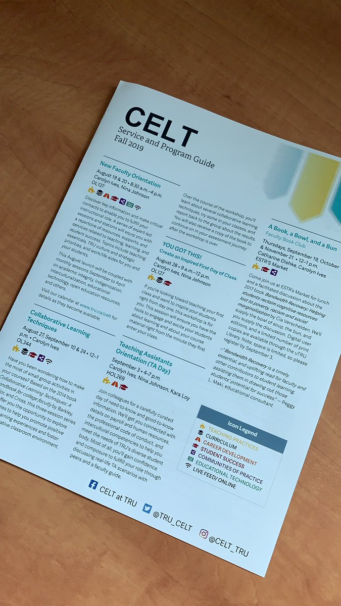 TRU_CELT's tweet photo. Hot off the press! The web version will be live next week, right after new faculty orientation is wrapped up @thompsonriversu #alltheprograms #BacktoSchool #itsthemostwonderfultimeoftheyear #hellofall https://t.co/yY9X8PfE71