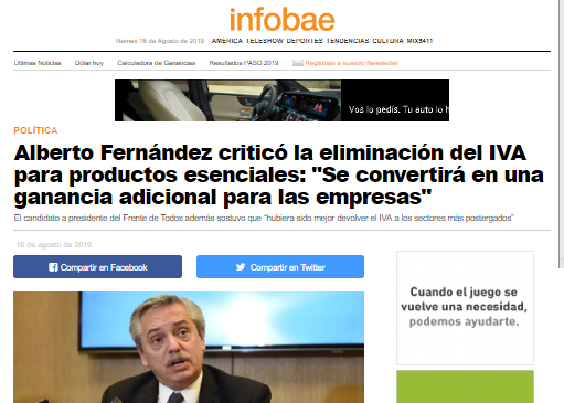 nachomdeo's tweet photo. Dice Alberto Fernández que la eliminación del IVA a los productos de la canasta básica es un error, aunque en la plataforma electoral, en la página 5, propone hacer precisamente lo mismo. https://t.co/wkGdXmhsXl