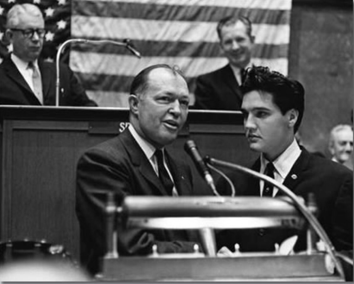 DavidSEwing's tweet photo. Elvis Presley addressing the Tennessee General Assembly in the State Capitol after being introduced by Governor Buford Ellington in 1961. #Elvis #tennesseestatecapitol https://t.co/rDmmKBXeqx