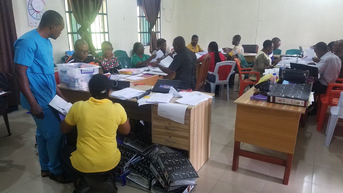 DigitalisedCRS's tweet photo. @crossriverstate led by the SC @doctoraji with support from @DrClementPeter @BrakaFiona &amp; @EkundareF i @executive_ssz preparation  of documentation for certification. Desk review of various surveillance documents at State and LGA level #DSNO Monthly Technical Review Meeting. https://t.co/6ZtQUWmgrJ