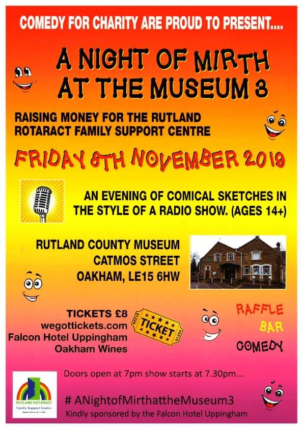 uppingham_co's tweet photo. #ANightofMirthattheMuseum3 this Nov 8th at the #RutlandCountyMuseum #Oakham #charity #RutlandRotaractSupportCentre #comedy #datenight #amdram #radiostyle https://t.co/0vGPFfrXDr