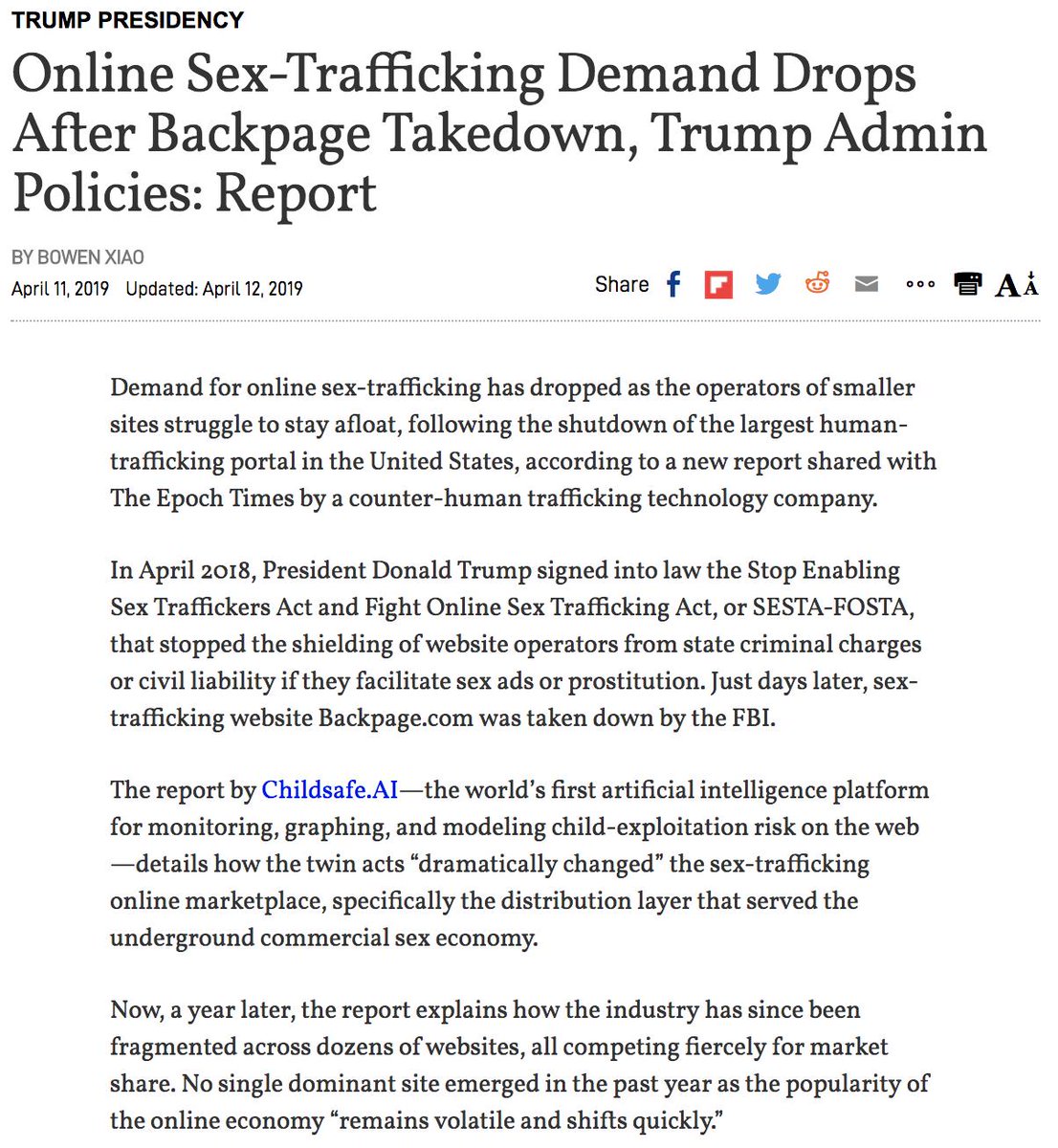 This follows the takedown of " http://Backpage.com " which was found to have been facilitating a large portion of sex trafficking in the United States.This leads us to the need to reexamine other key Trump policy goals.How do you get children into the country to traffic?