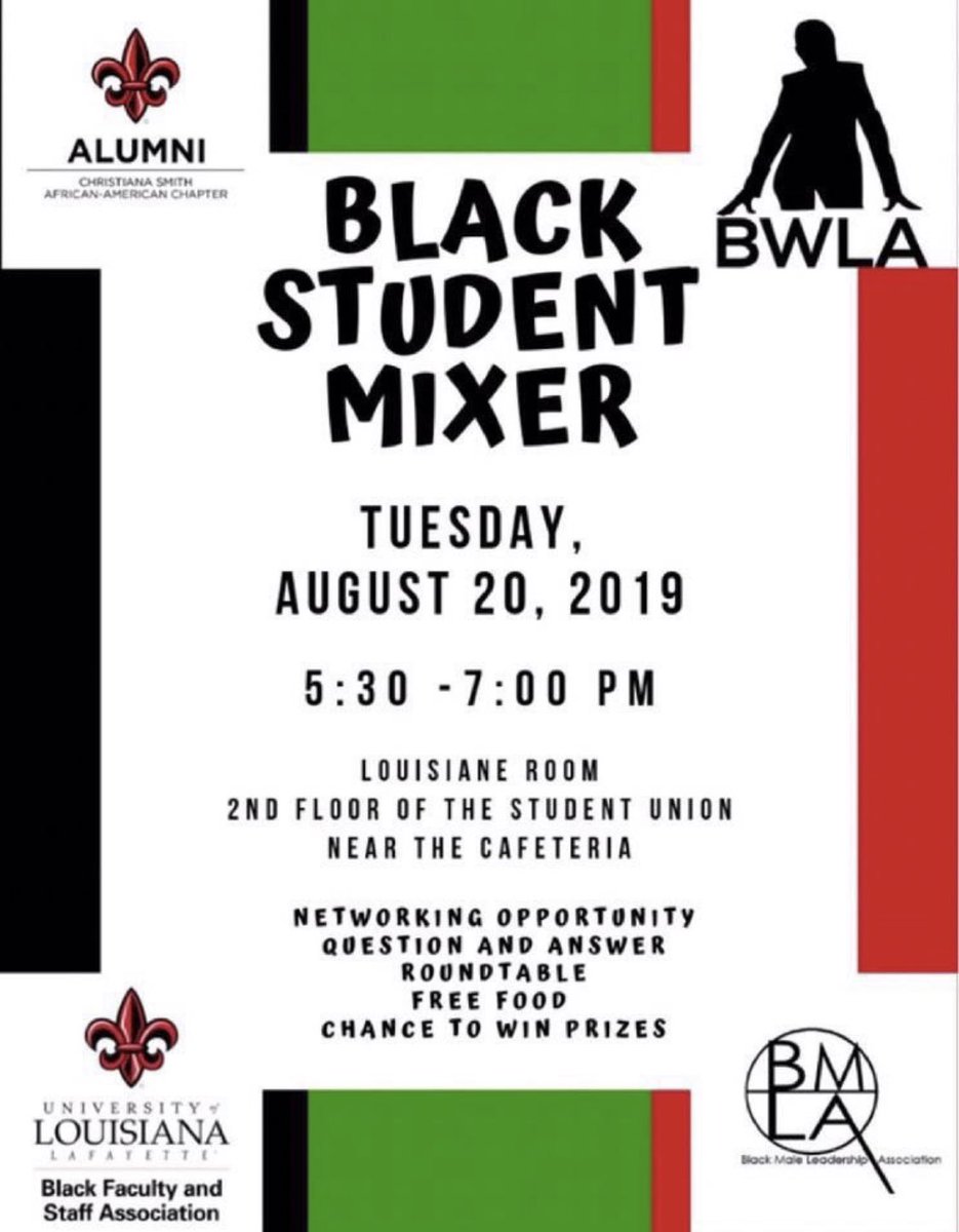 ulbwla's tweet image. Tuesday🗣Come socialize and network with BMLA, BWLA, Christiana Smith African-American Alumni Chapter and the Black Faculty Staff Association for the Black Student Mixer during Freshman Week!💜💜💜 #UL23 #ULgetinvolved #GeauxCajuns