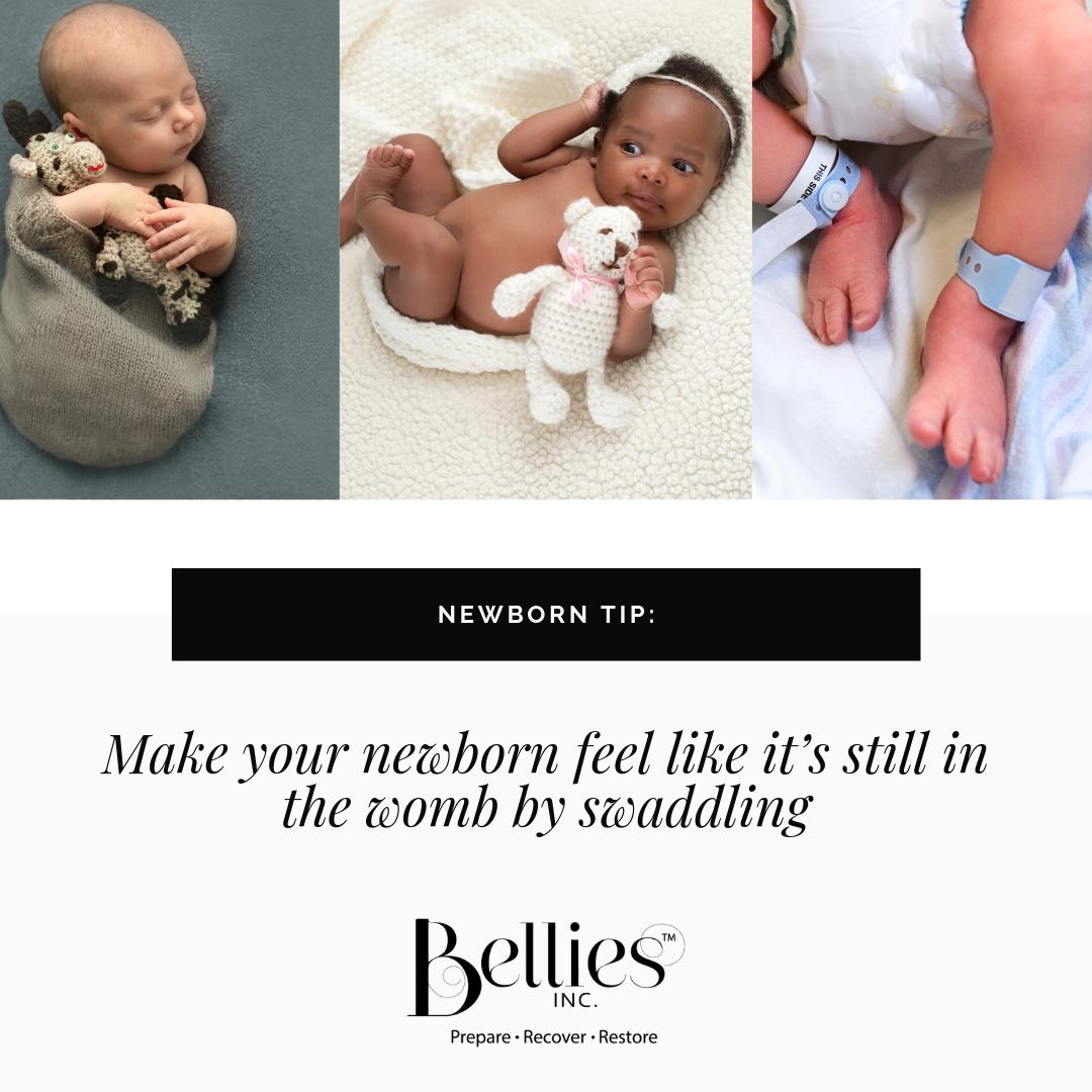 Newborn Tip: Swaddling! Make your newborn feel like it’s still in the womb and wrap snugly in a blanket! They’ll feel as cozy as they did for nine months.
#belliesinc #newborntip #newborn #babycare