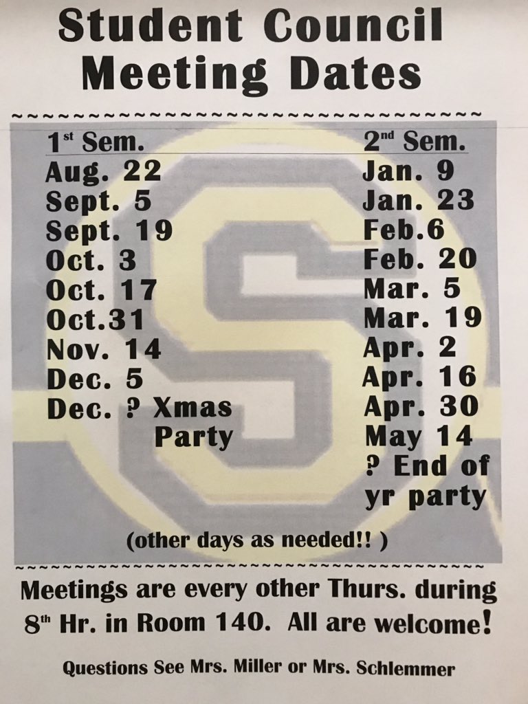 sterling_stuco's tweet photo. Check out these meeting dates for the school year! 👀 Mark your calendars! 🗓 #joinstuco https://t.co/OpLYs60WZi