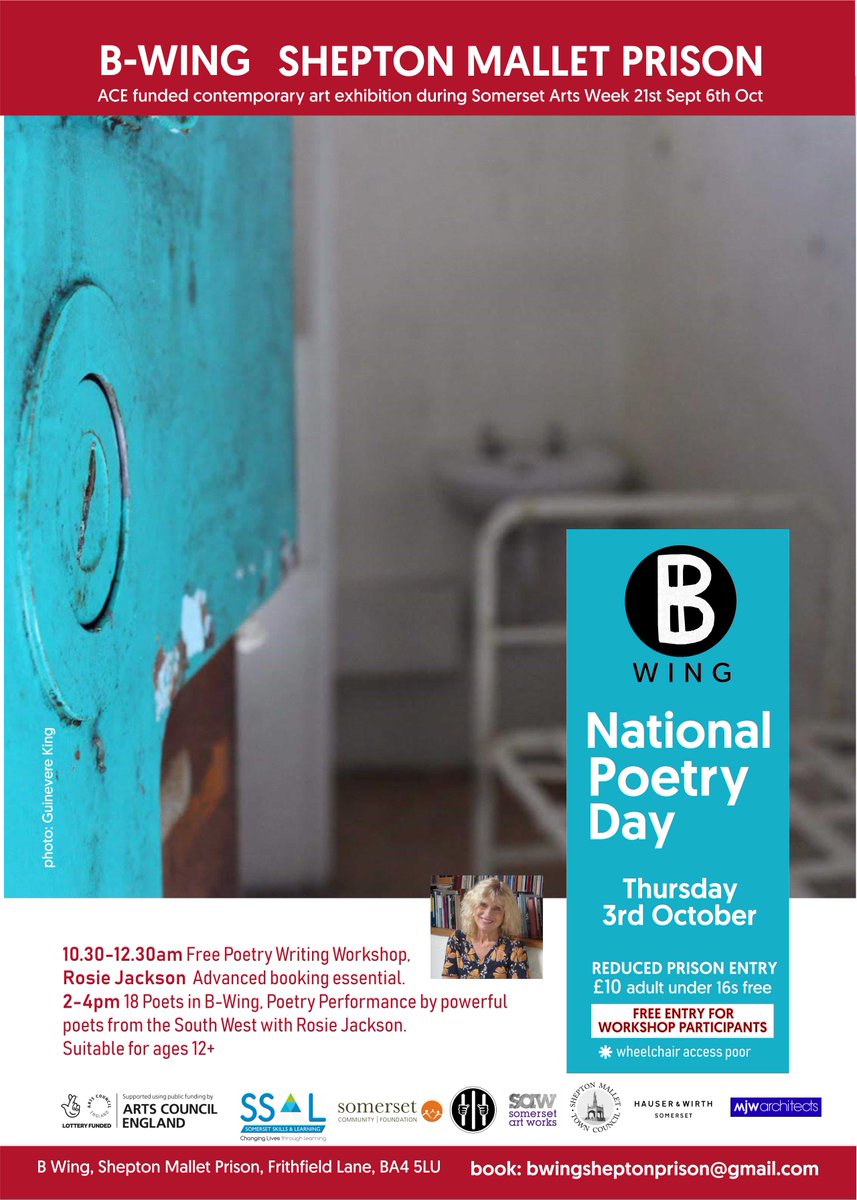 bwing2019's tweet photo. Amazing opportunities #freewritingworkshops wth #freeprisonentry @SAW_Somerset #artweeksfestival #sheptonmalletprison Priority given to #sheptonmallet residents. Pls RT @RadioShepton @FutureShepton @SheptonNews @SMTIC @smu3a @MalletMens #wellslitfest bwingsheptonprison@gmail.com https://t.co/eivja1i7e9