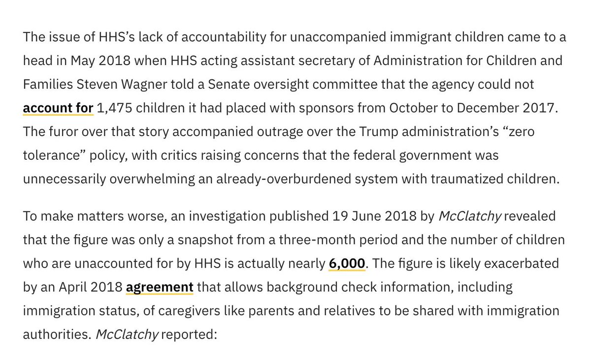 Yeah, not only were immigrant children directly handed over to traffickers, due to extremely low amount of oversight (is it a stretch to think this might have been deliberate?), it is estimated that there are still 6,000 children that the HHS cant account forSee how this works?