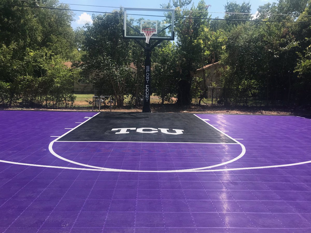 NEXCourtTX's tweet photo. The before pics of the backyard is the turf! Son attending TCU, bought a house near campus. He wanted a Sport Court game Court. 30’ x 45’ court with Sport Game surfacing and adjustable hoop! Congrats to Jeremy Butler on the project! #backyardcourt #gofrogs @sportcourt1974 https://t.co/fKJQXVCj13