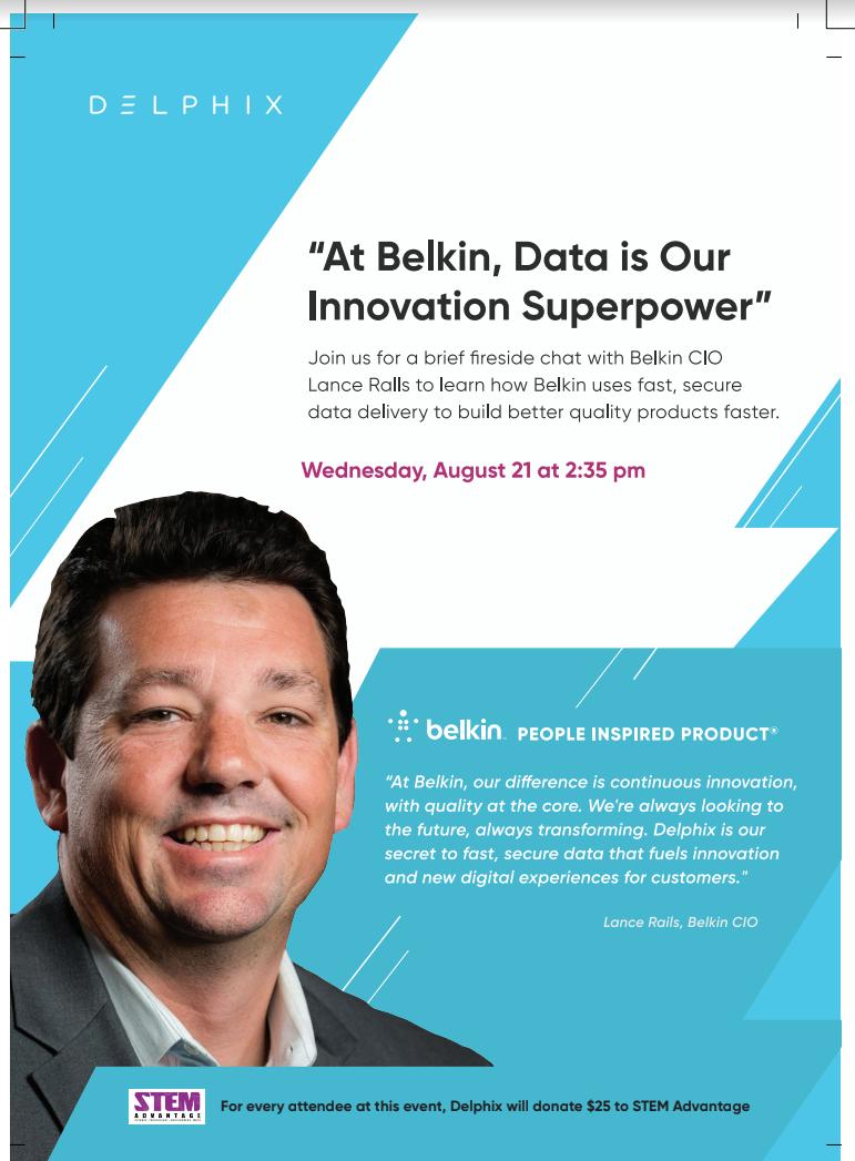 Delphix's tweet photo. Next week, we're off to the #CIO100 event in Colorado Springs. @belkin CIO @LanceRalls will join us for a fireside chat on supercharging innovation with data. Come see us, and Delphix will donate $25 to @STEMadvantage in your name! https://t.co/1JMh5CDk8c