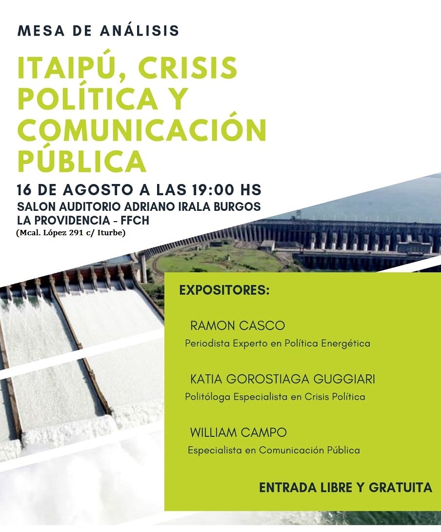 CEFUC's tweet photo. ¡HOY!📣📣 Imperdible mesa de análisis sobre Itaipú, crisis política y comunicación pública
Organizan: Sociedad de comunicadores del Paraguay y Departamento de Comunicación de nuestra facultad. ¡Los esperamos! https://t.co/a7RgeEu6rg