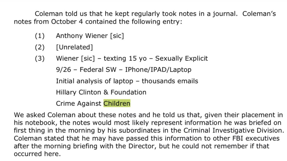 Yeah so Hillary's state department squashed investigations into pedophile diplomats. Casual, nothing to see there. So what comes next? Well my guess is it will have to do with the Weiner laptop, which according to the Inspector General's report, contains the following