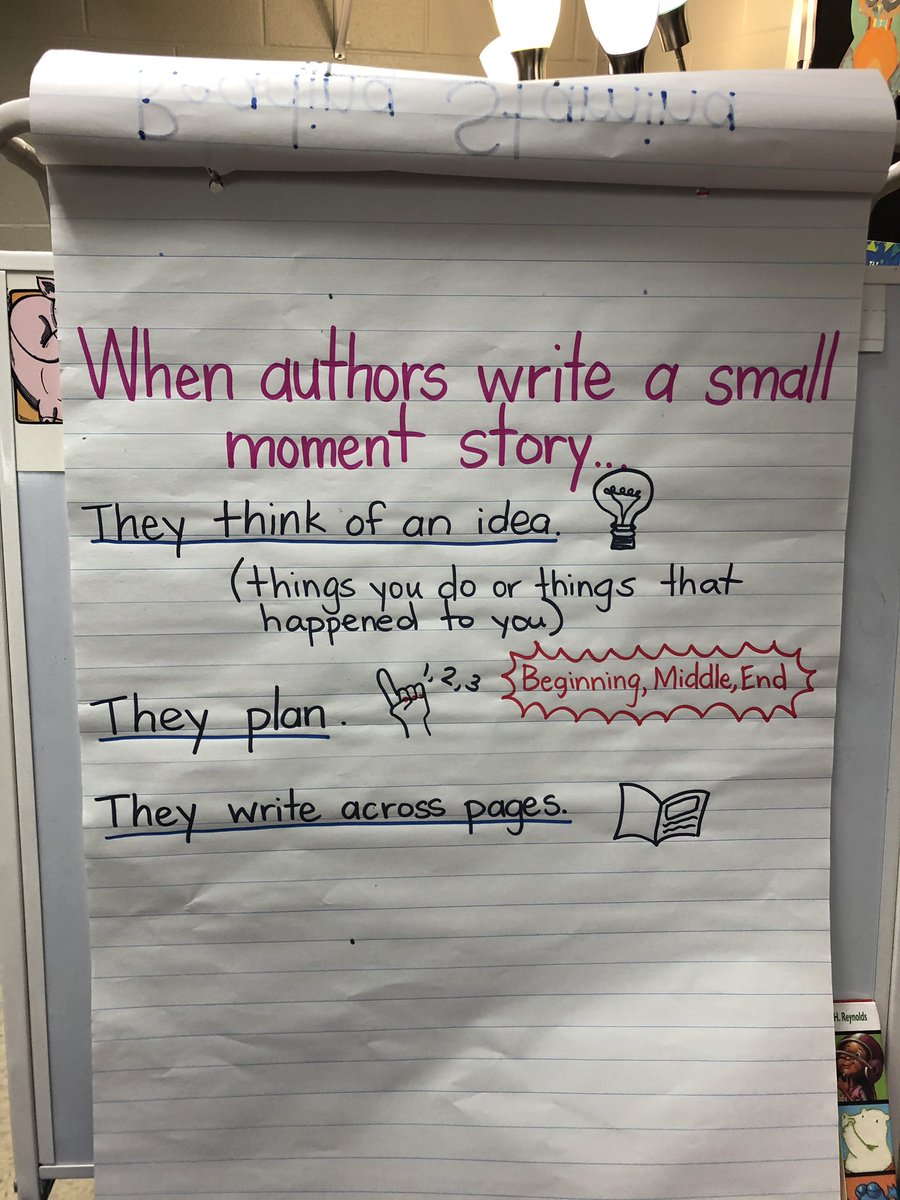 lynnclassroom's tweet photo. So much fun with Small Moment Stories this week! I’m amazed by my first graders’ abilities and creativity! @FordEScobb @COBB_ELA #writingunitsofstudy https://t.co/Zw79Ya0y2B