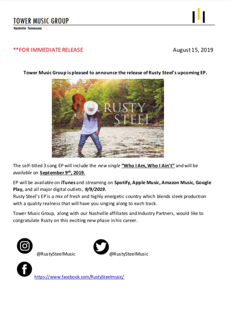 TowerMusicGroup's tweet photo. @RustySteelMusic is dropping his new EP 9/9/2019 ! #newmusic #country https://t.co/aTO5psSLpw