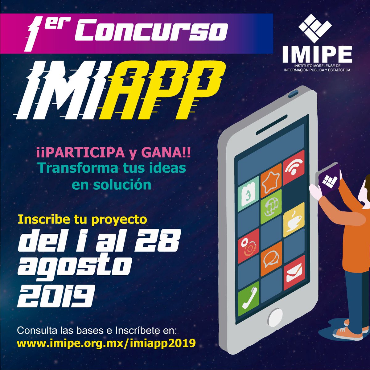 _IMIPE's tweet photo. Ya está abierta la convocatoria del Concurso #IMIAPP 2019 📱 ¿Te gusta el desarrollo de aplicaciones? ¡Entonces este concurso es para ti! Consulta las bases en https://t.co/20JmxKrdh6 https://t.co/p70AdsNHnR
